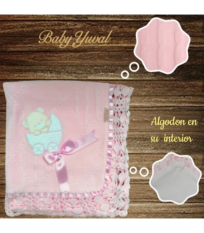 Manta de Hilo con Algodón Pima | Osita Coche Rosado
