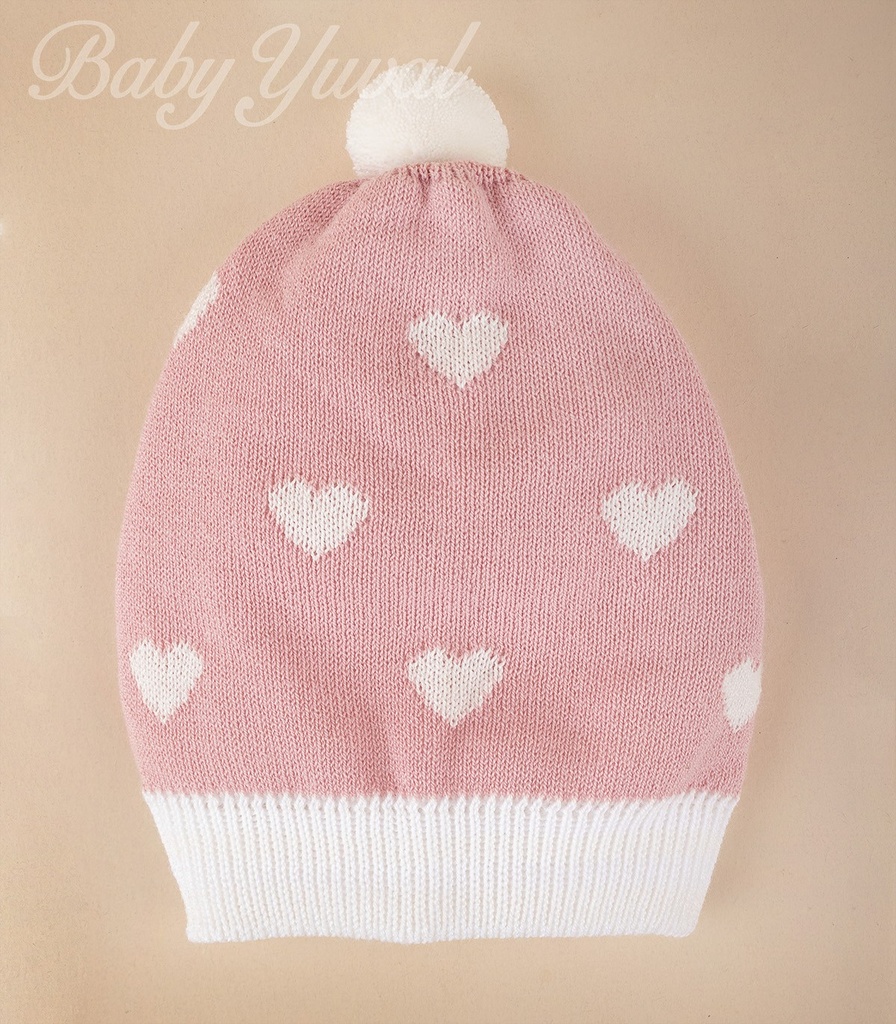 [GO099472] Gorro Doble Hilo | Corazón Palo Rosa (0 a 6 meses)