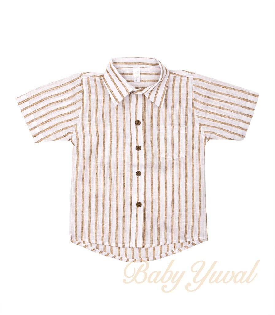 Camisa Manga Corta | Beige Rayas